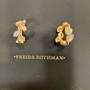 Freida Rothman Gold Leaf Huggie Hoop Earrings